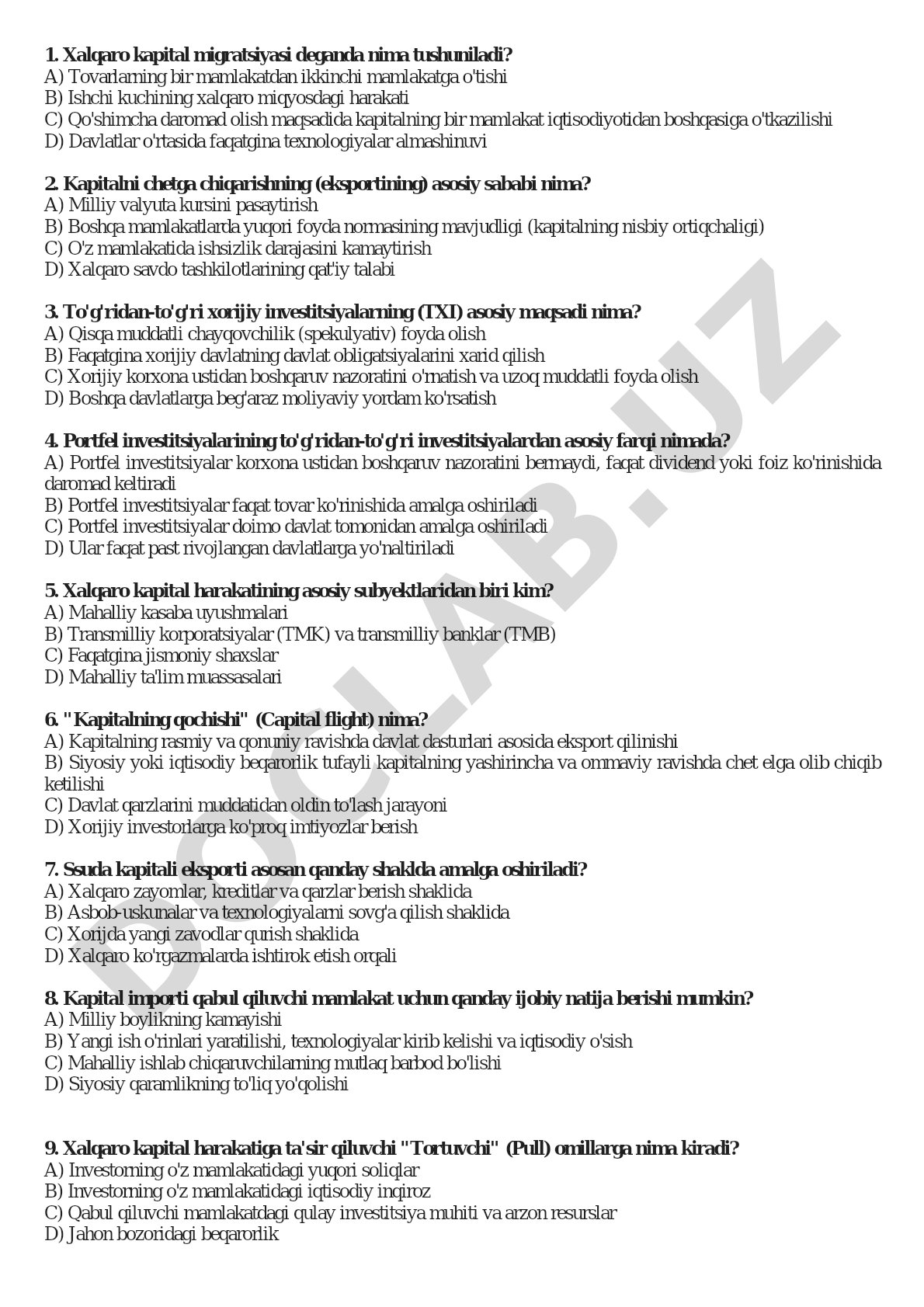 Xalqaro kapital migratsiyasi va investitsiyalar testi