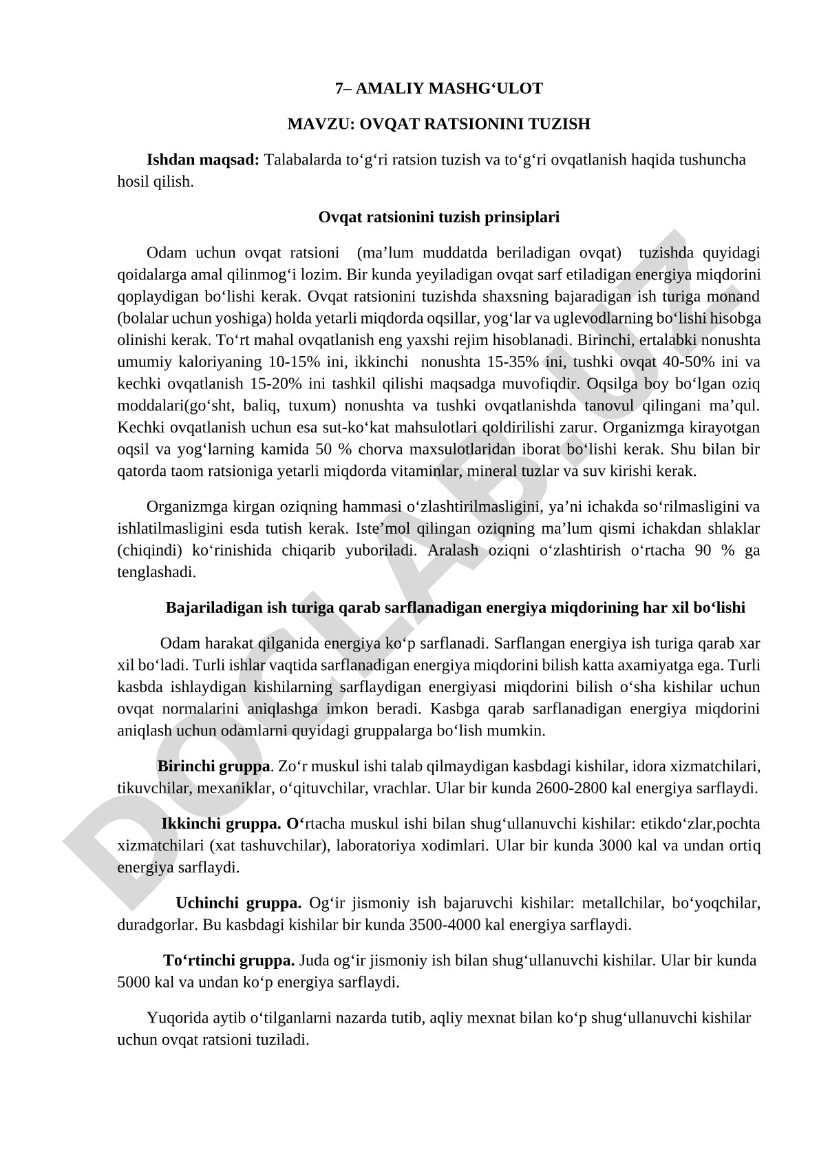 OVQAT RATSIONINI TUZISH