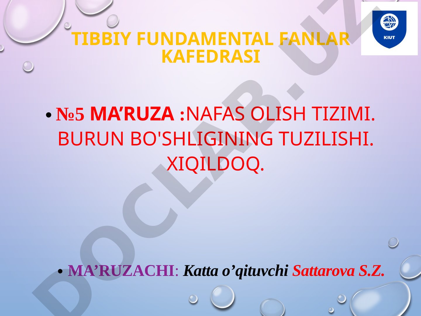Nafas olish tizimi. Burun bo'shlig'ining tuzilishi. Xiqildoq.