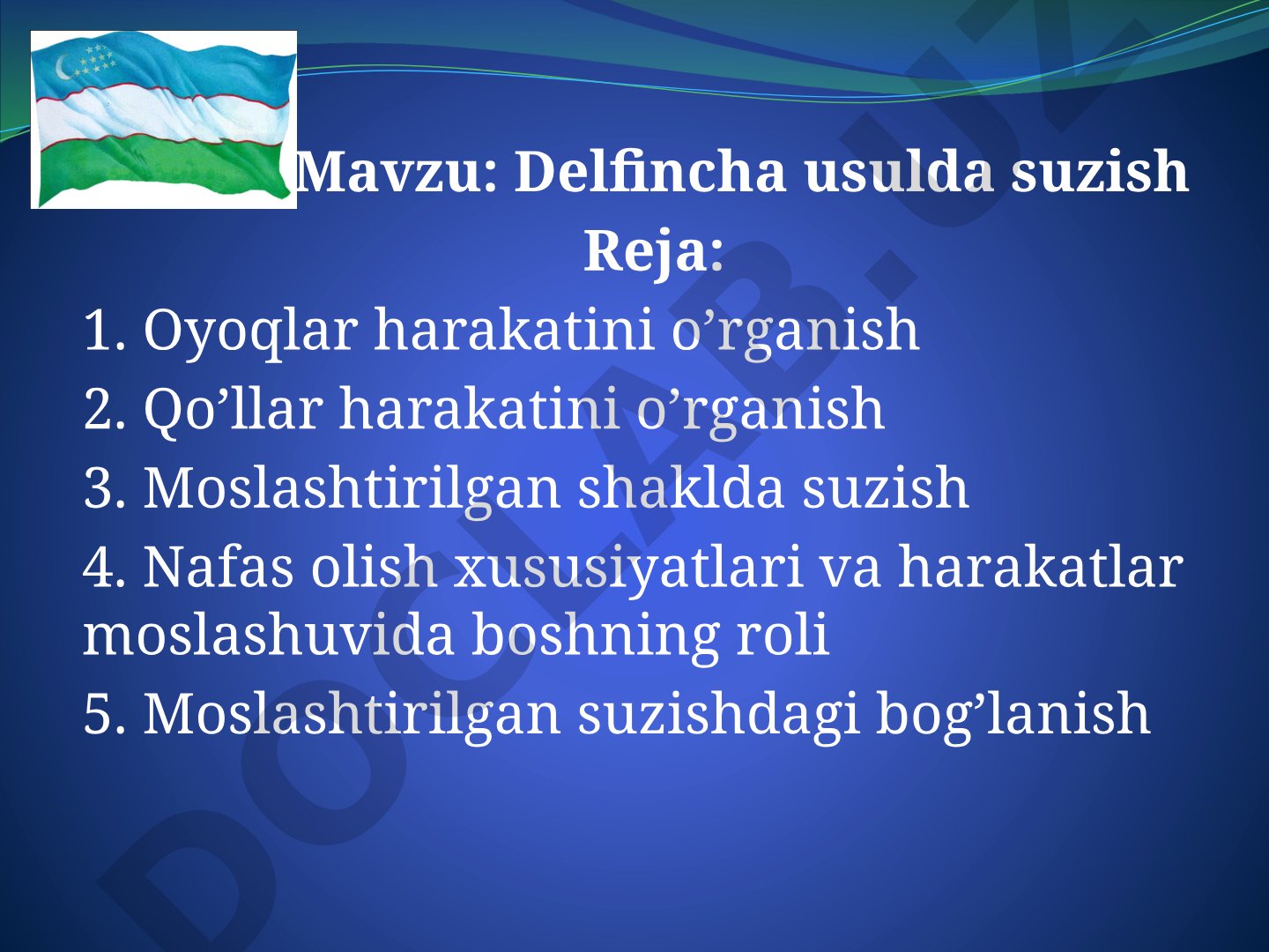 Delfin usulida suzish texnikasi: oyoq va qo'l harakatlari, nafas olish, moslashish