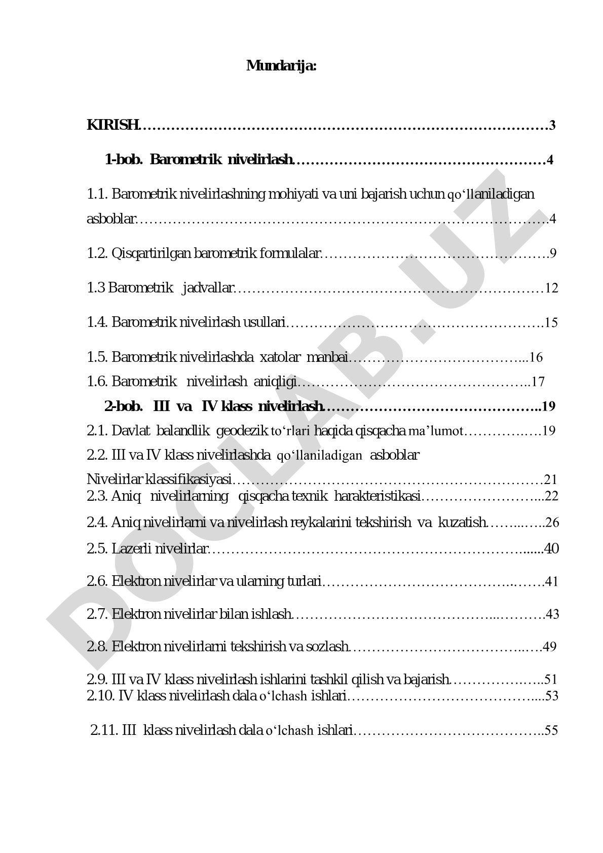Barometrik nivelirlash va III-IV klass nivelirlash