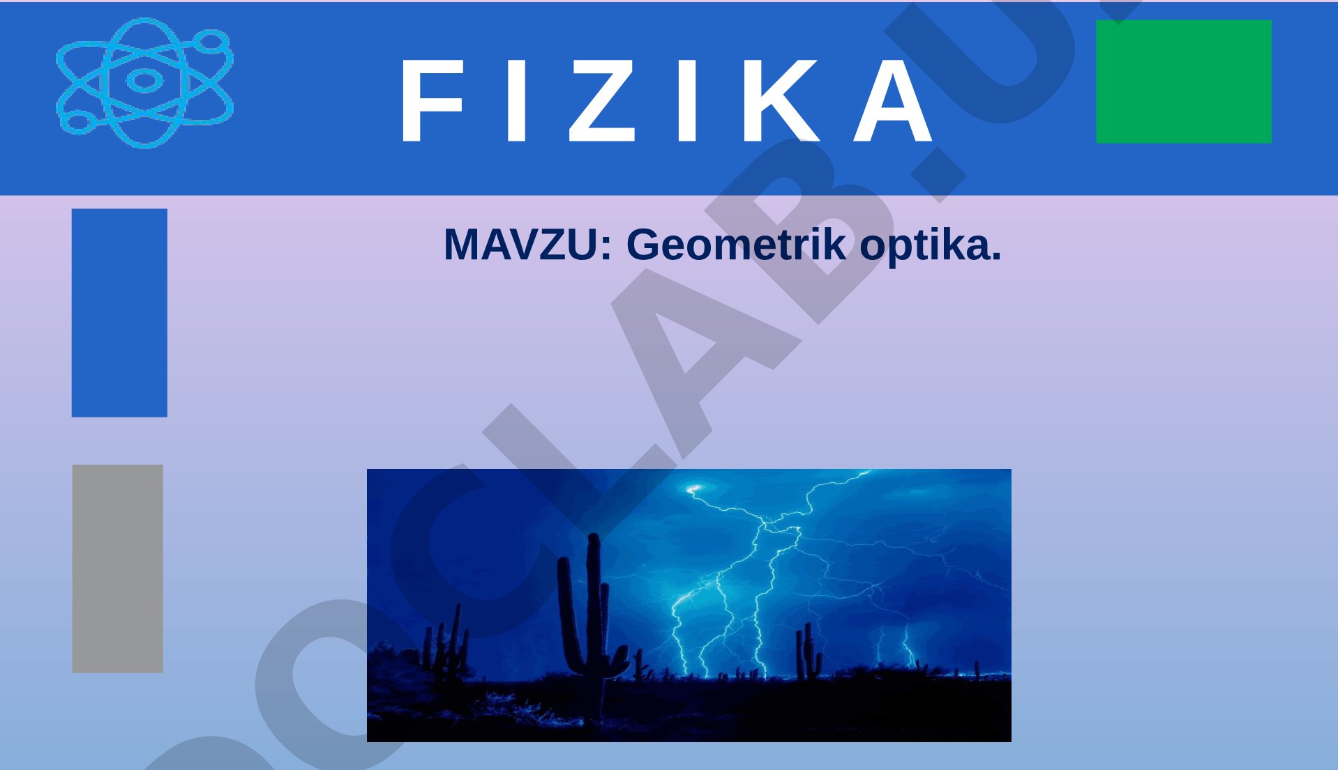 Geometrik optika bo'limi, yorug'likning qaytish va sinish qonunlari haqida