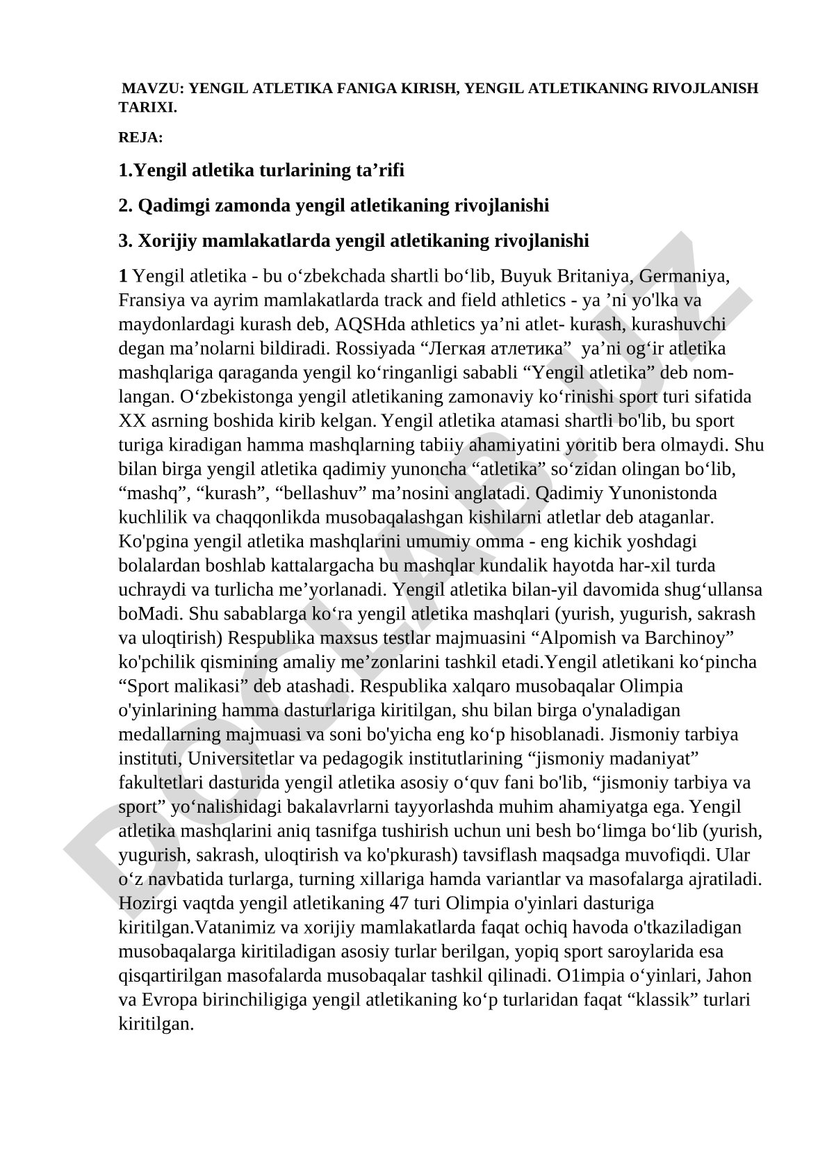 Yengil atletika faniga kirish, yengil atletikaning rivojlanish tarixi