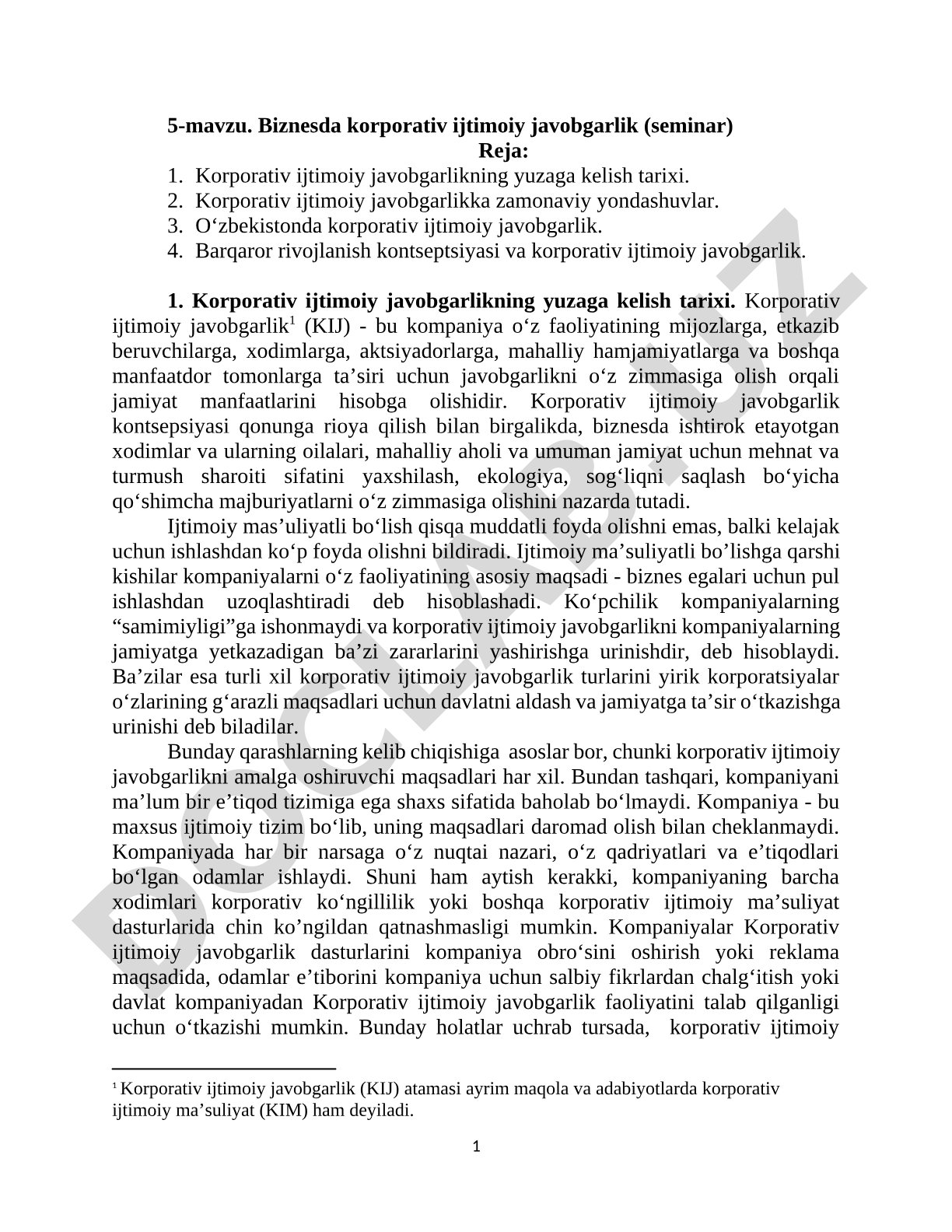 Biznesda korporativ ijtimoiy javobgarlik (seminar)