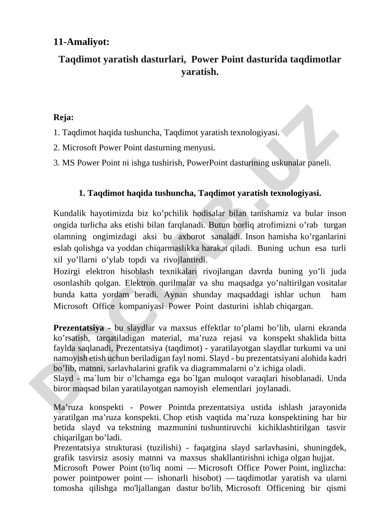 Power Point dasturida slaydlar yaratish