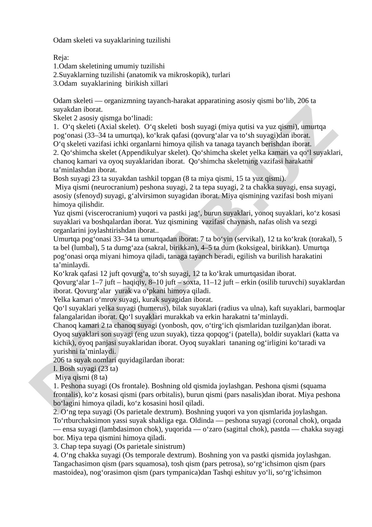 Odam skeleti va suyaklarining tuzilishi