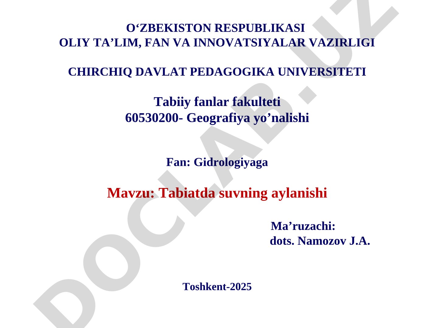 Tabiatda suvning aylanishi
