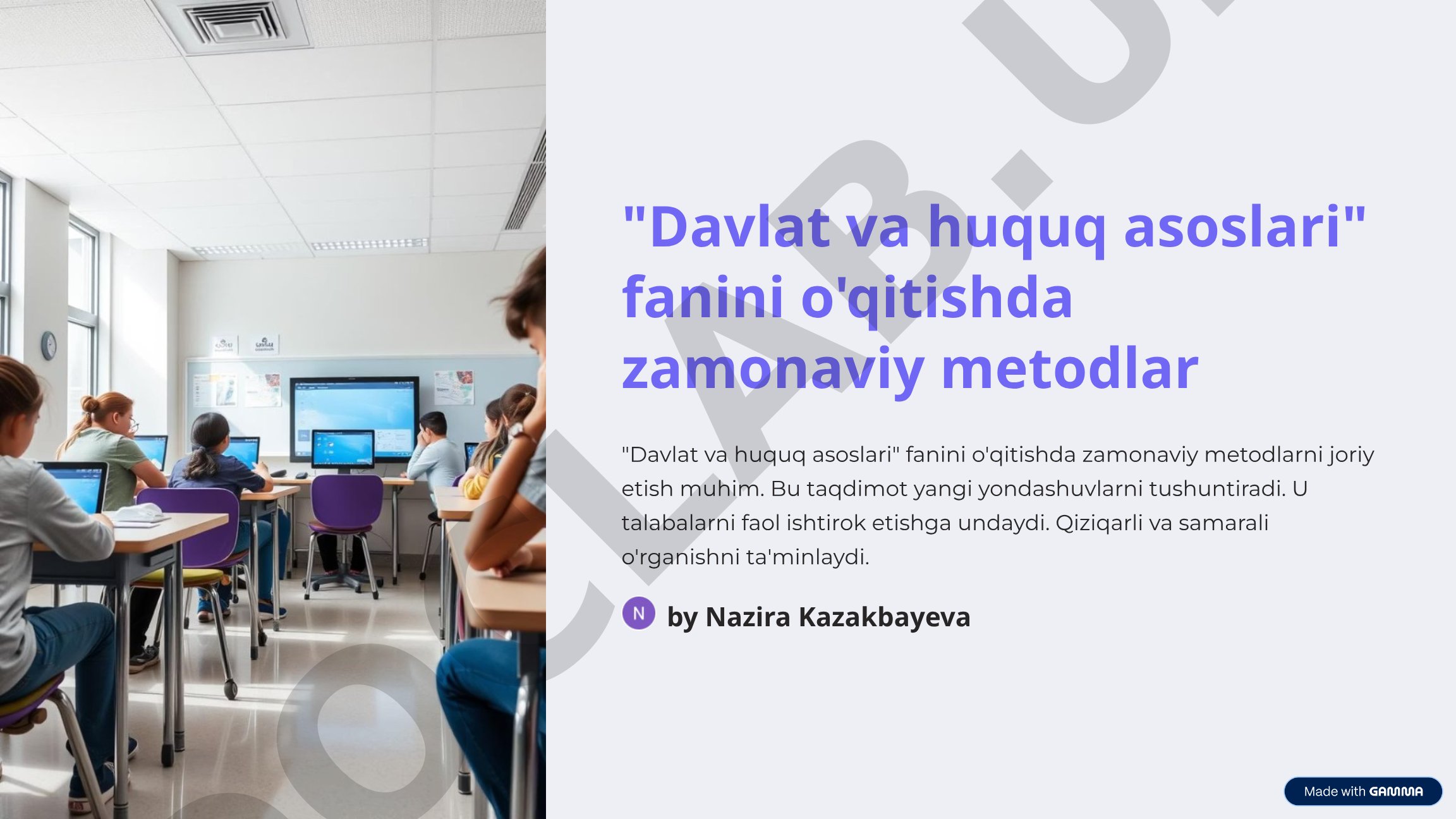 "Davlat va huquq asoslari" fanini o'qitishda zamonaviy metodlar
