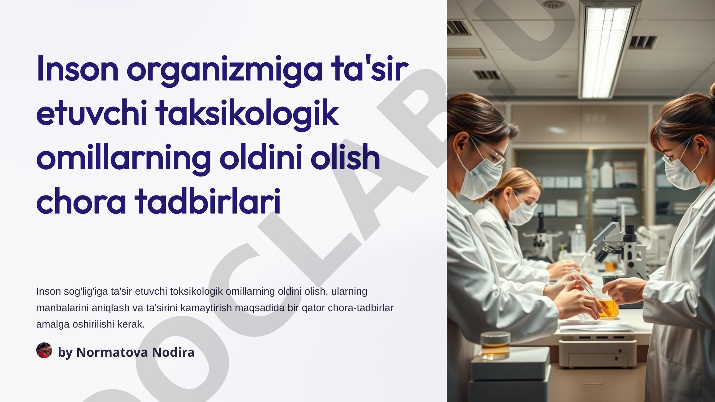Inson organizmiga ta'sir etuvchi toksikologik omillarning oldini olish chora-tadbirlari