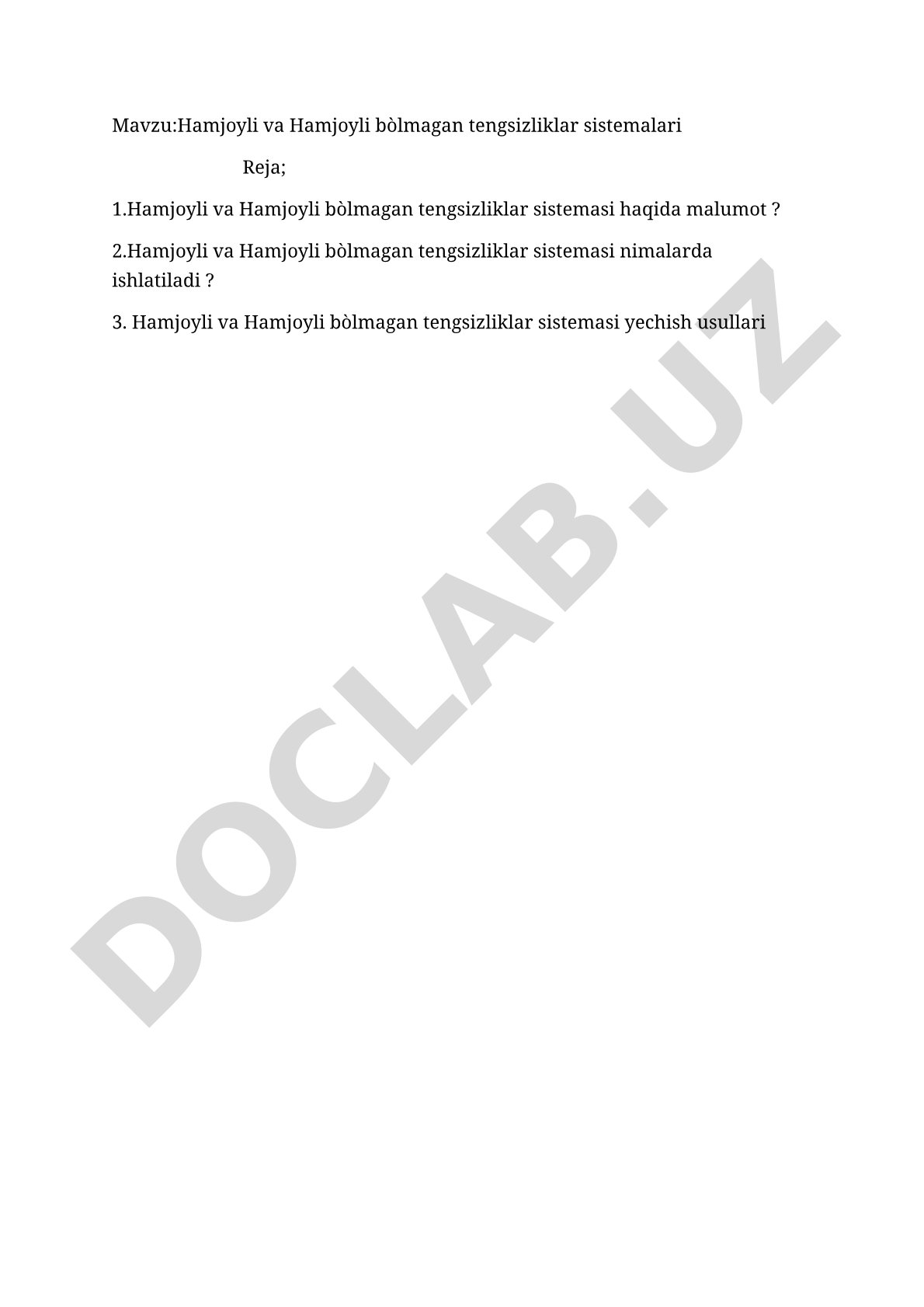 Hamjoyli va Hamjoyli bo'lmagan tengsizliklar sistemalari