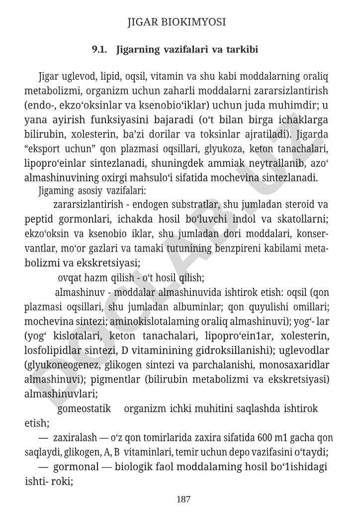 Jigar biokimyosi: vazifalari va tarkibi