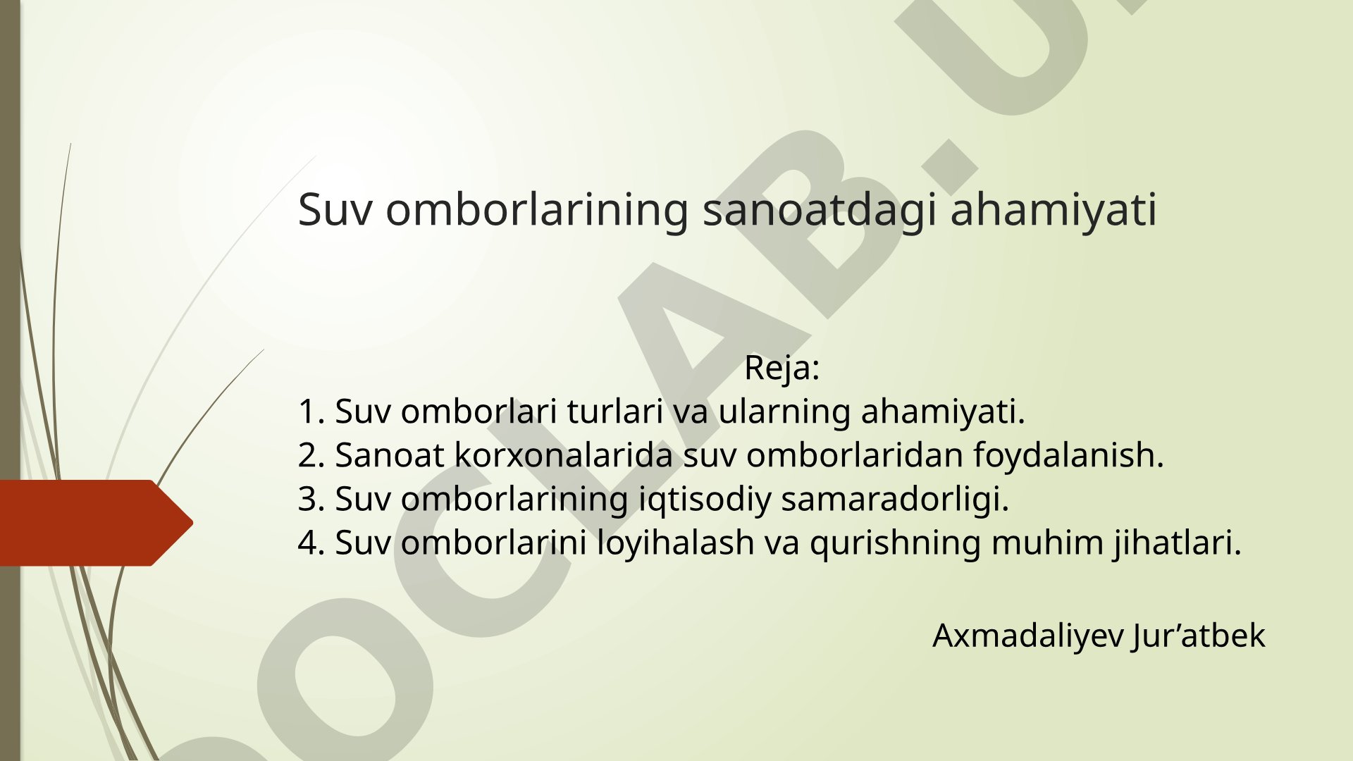 Suv omborlarining sanoatdagi ahamiyati