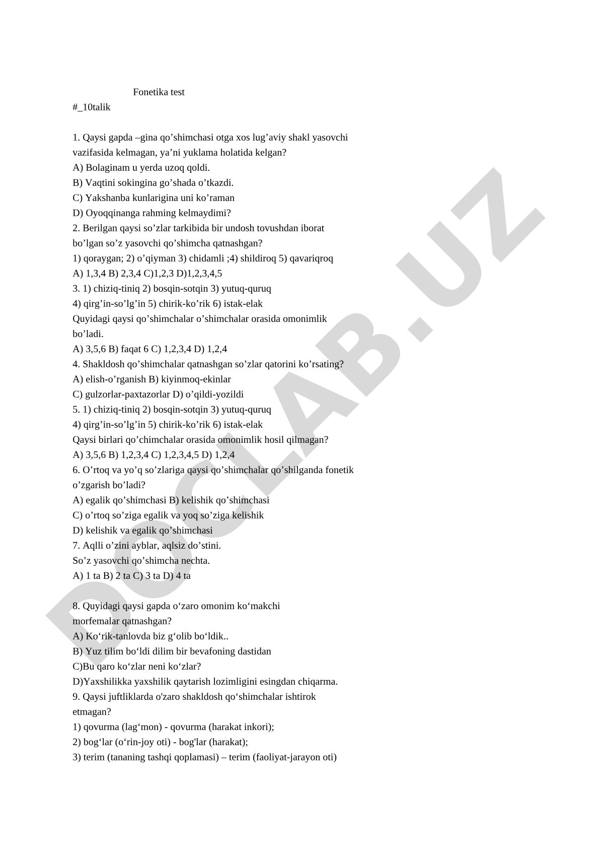 Fonetika test savollari