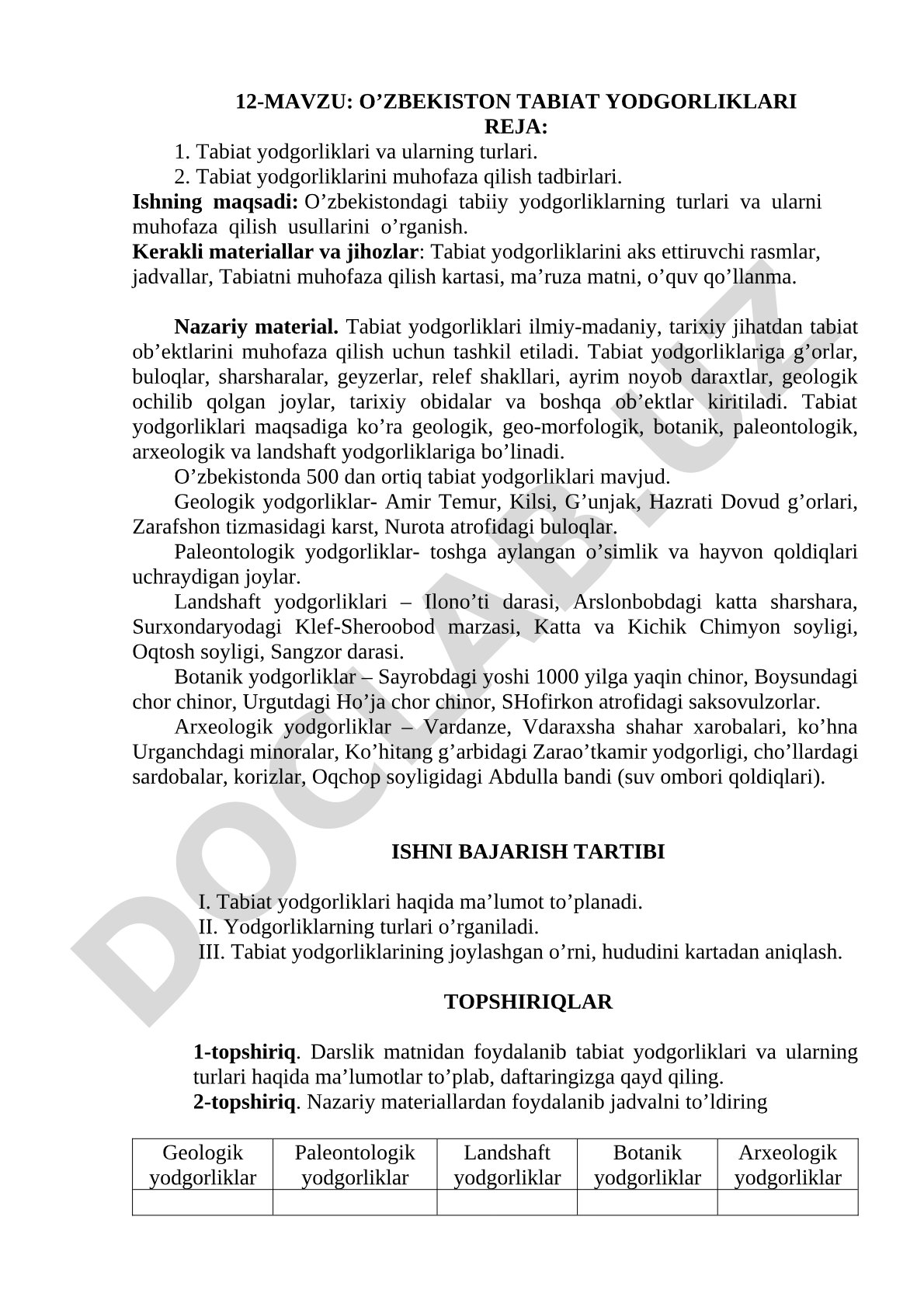 O‘zbekiston tabiat yodgorliklari