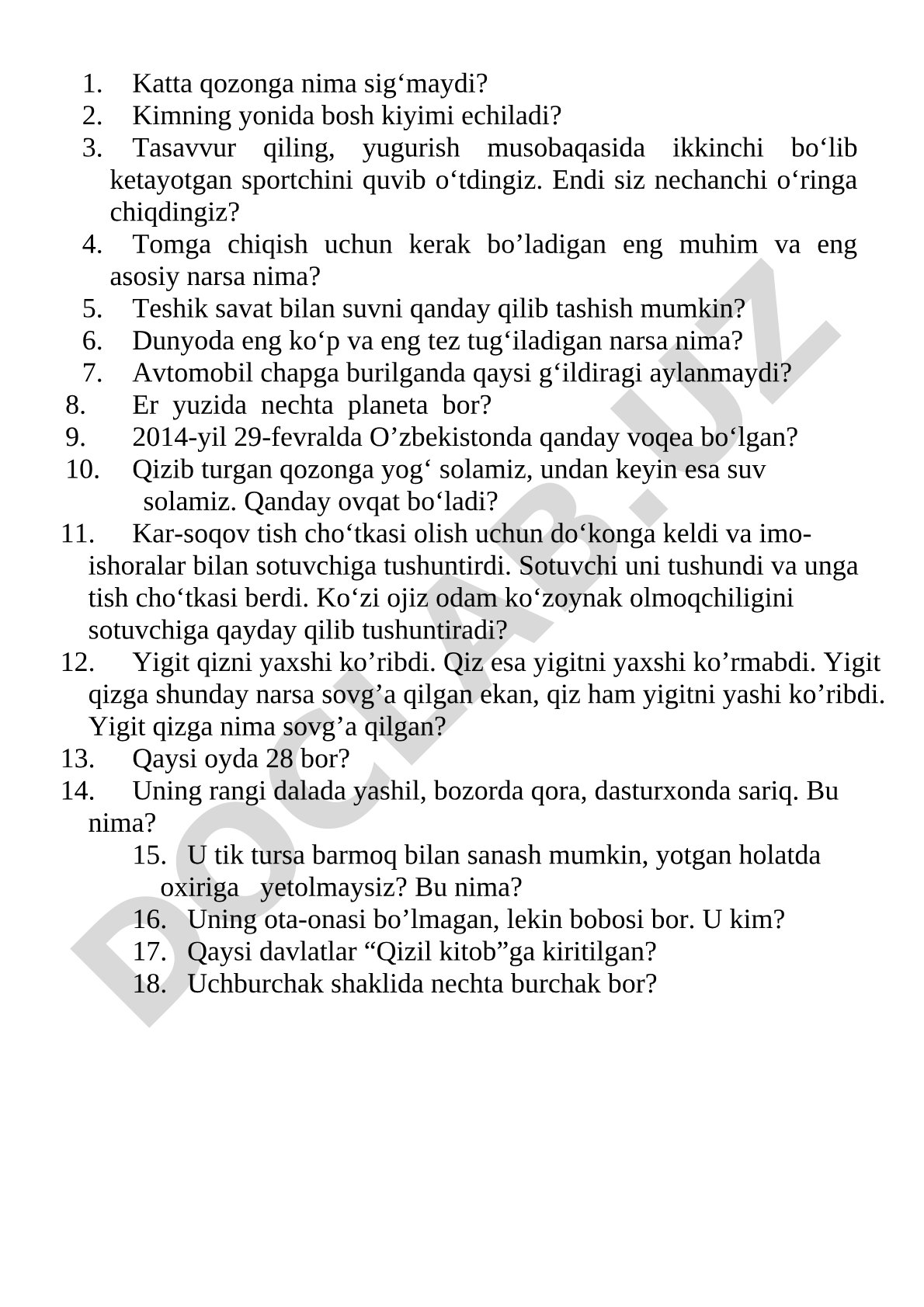 Topishmoqlar va mantiqiy savollar