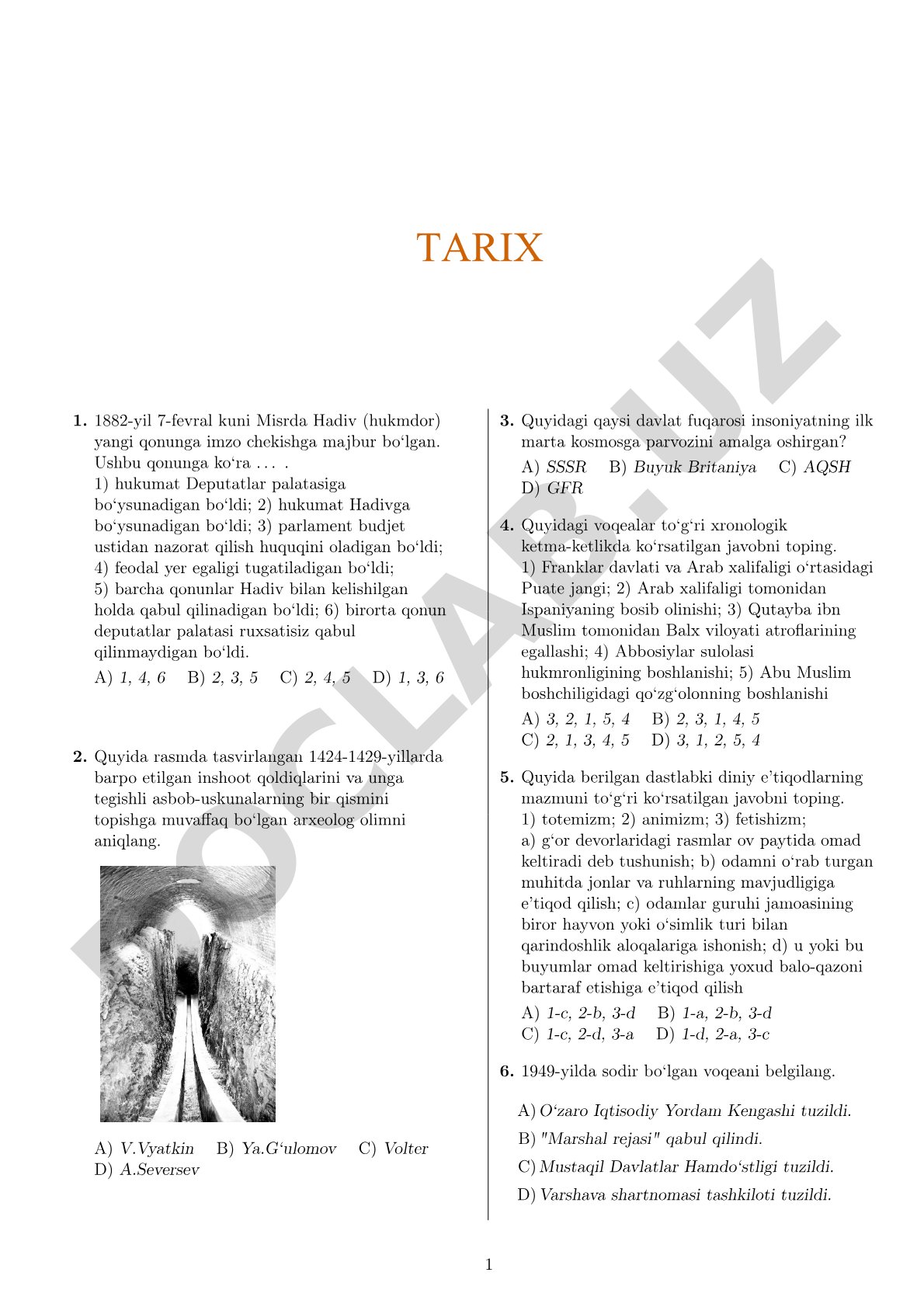 Tarix fanidan test varianti 1957893