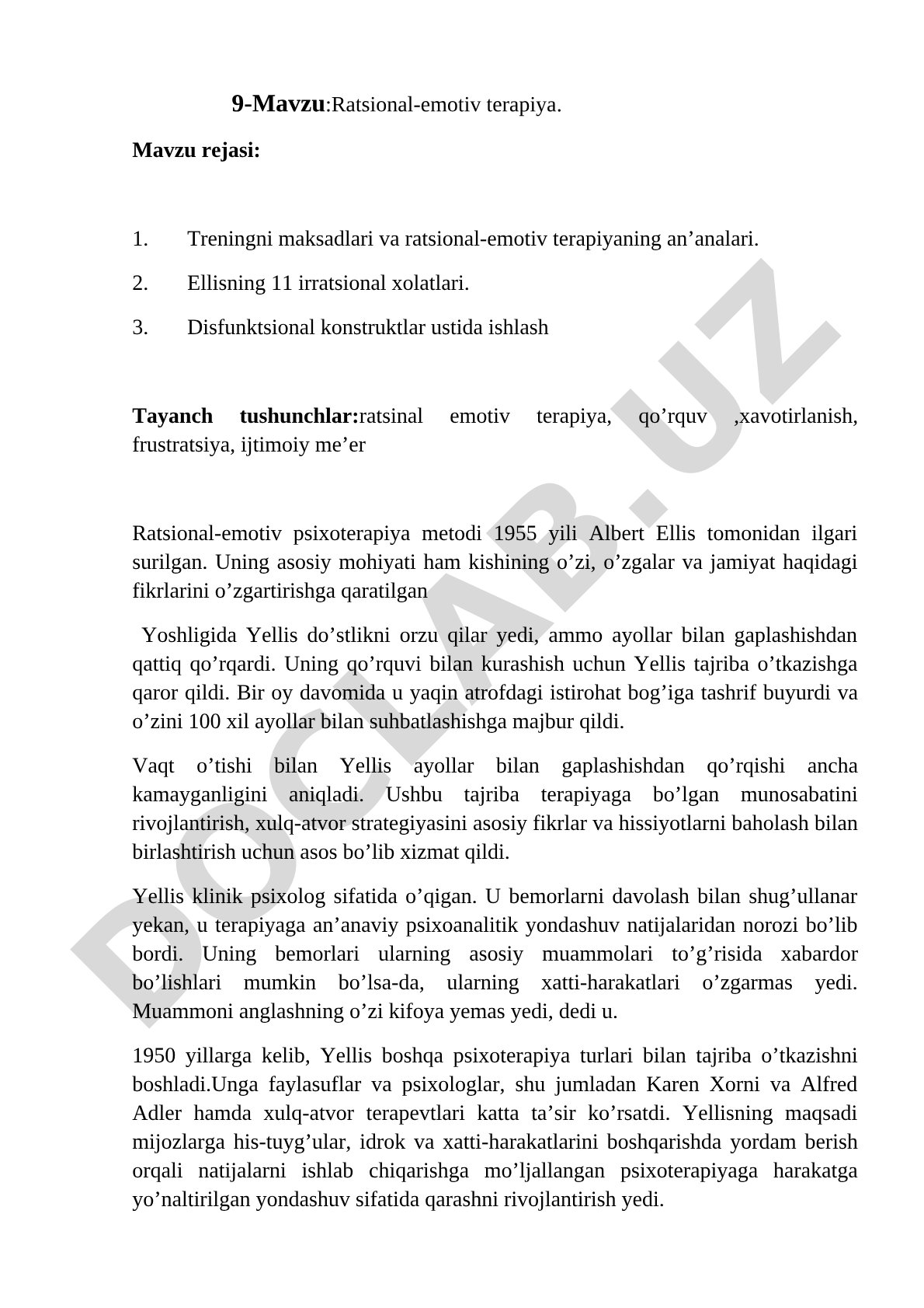 Ratsional-emotiv terapiya metodining maqsadlari, Ellisning irratsional xolatlari va