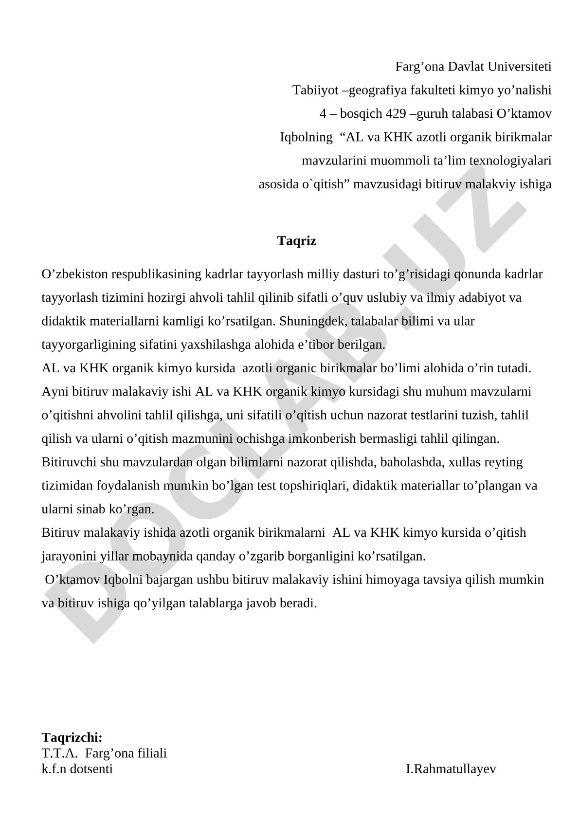 AL va KHK azotli organik birikmalar mavzularini muommoli ta’lim texnologiyalari asosida o`qitish
