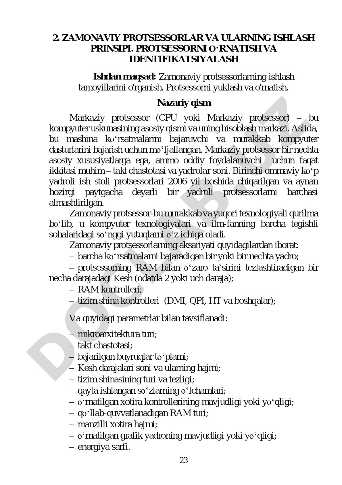 Zamonaviy protsessorlar va ularning ishlash prinsipi