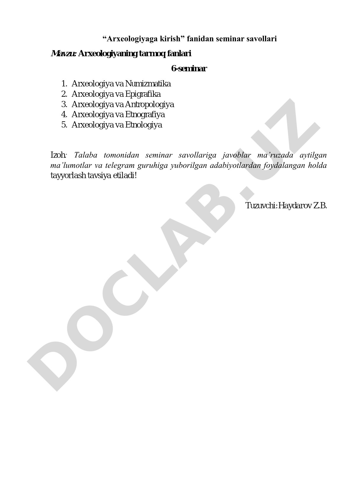 Arxeologiya fanining boshqa fanlar bilan aloqasi: numizmatika, epigrafika, antropologiya