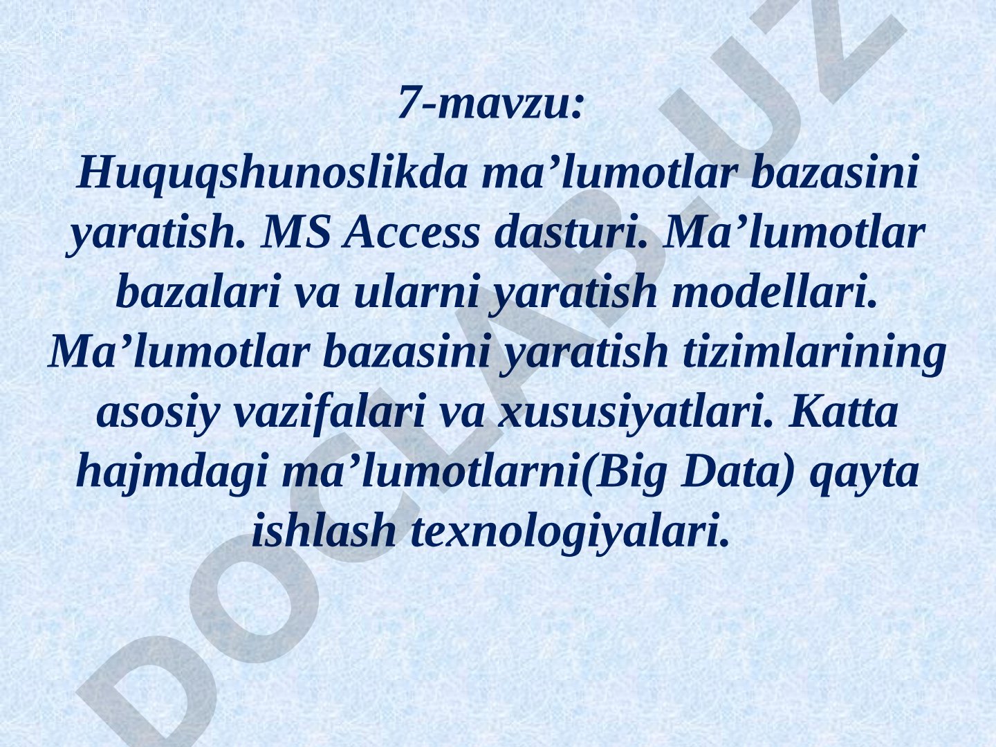 Huquqshunoslikda ma’lumotlar bazasini yaratish. MS Access dasturi
