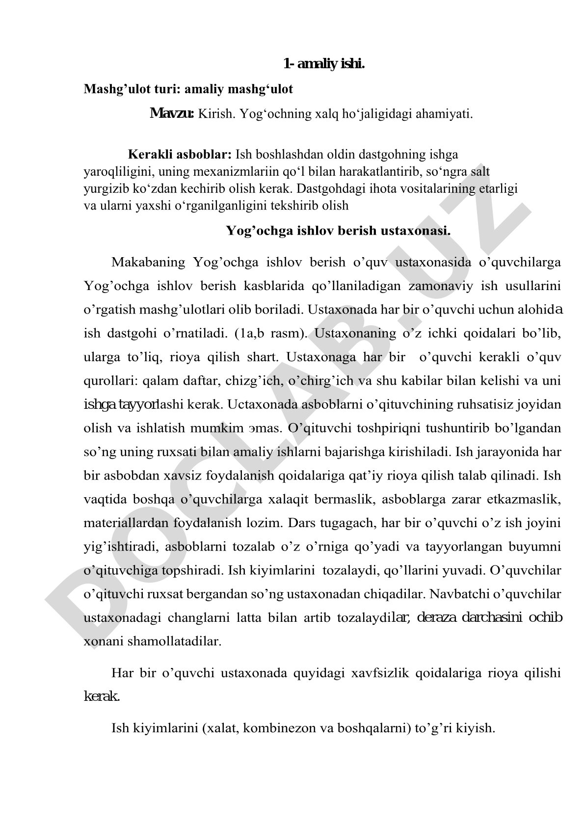 Kirish. Yog‘ochning xalq ho‘jaligidagi ahamiyati