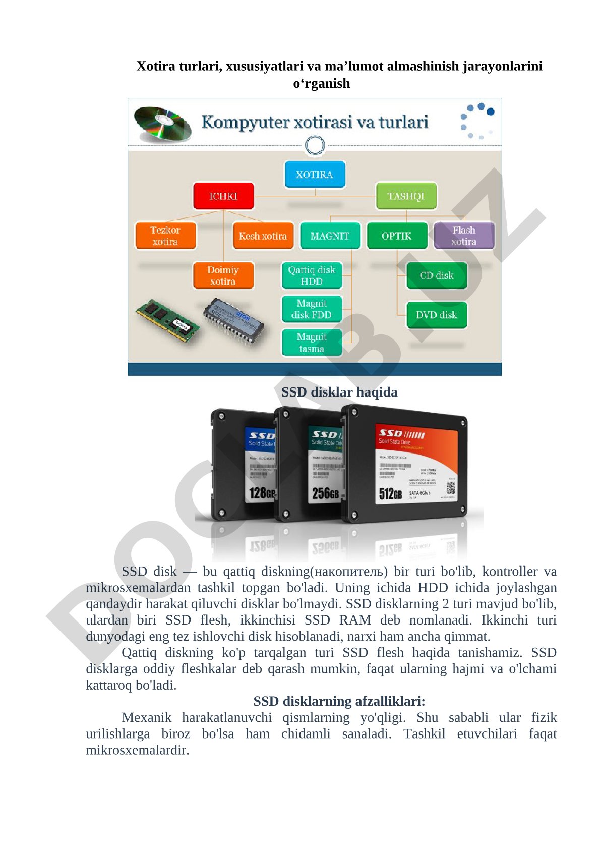 Xotira turlari va SSD disklar haqida