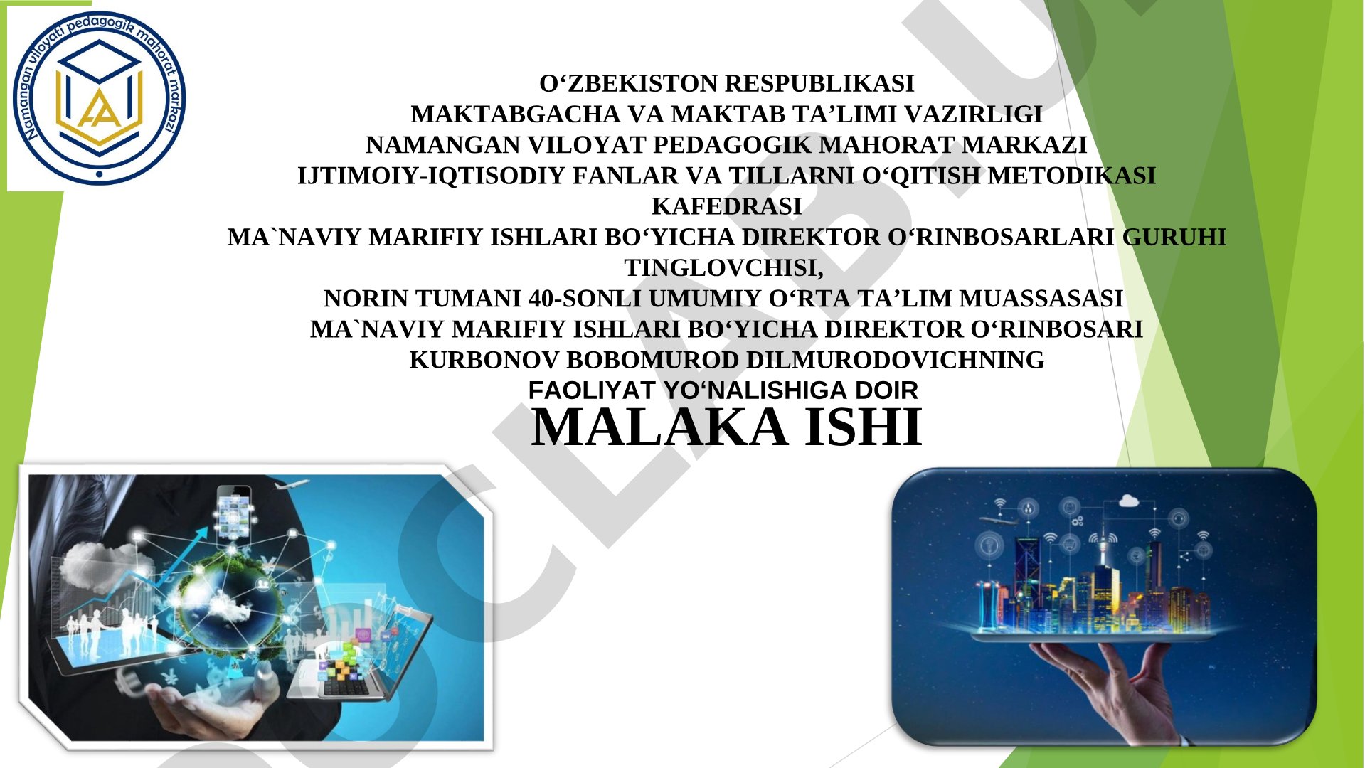Ma’naviy-ma’rifiy ishlar bo‘yicha direktor o‘rinbosari faoliyat yo‘nalishi