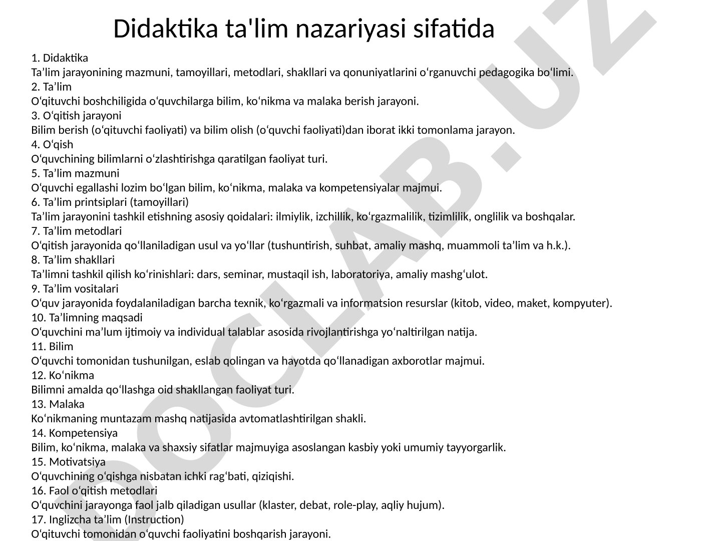 Didaktika va ta'lim jarayoni asoslari