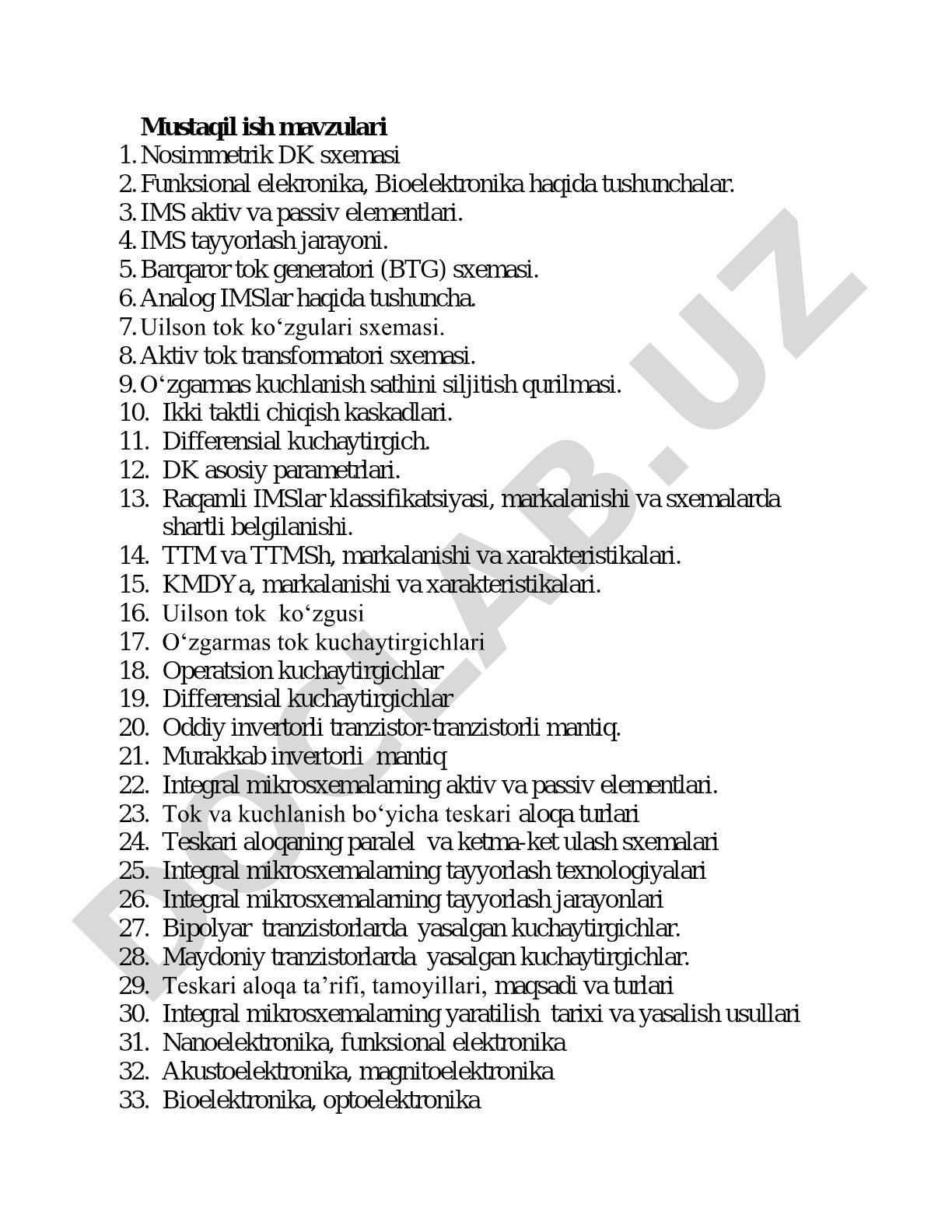 Analog va raqamli integral mikrosxemalar va kuchaytirgichlar