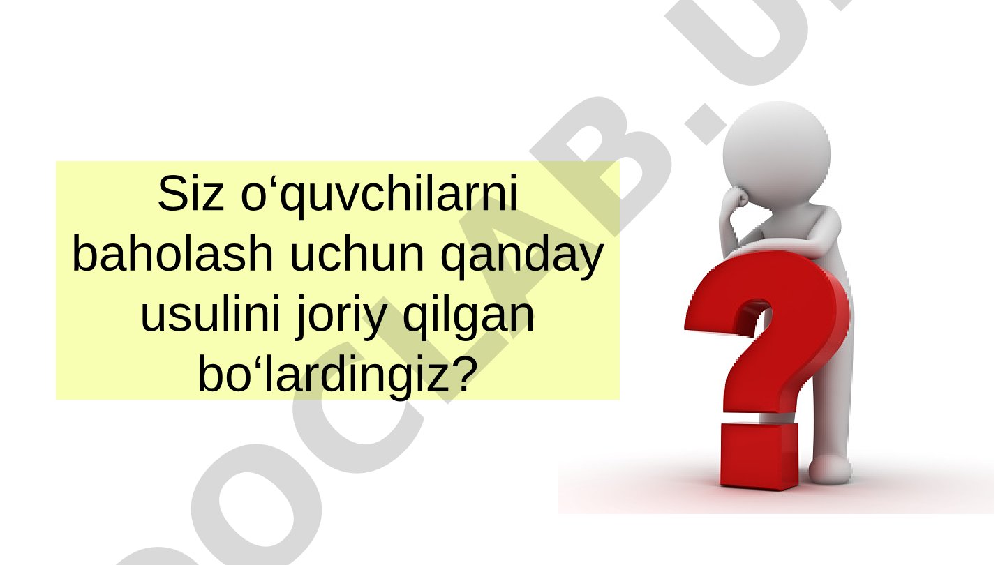 O‘quvchilar o‘quv faoliyati natijalarini baholashga innovatsion yondashuvlar