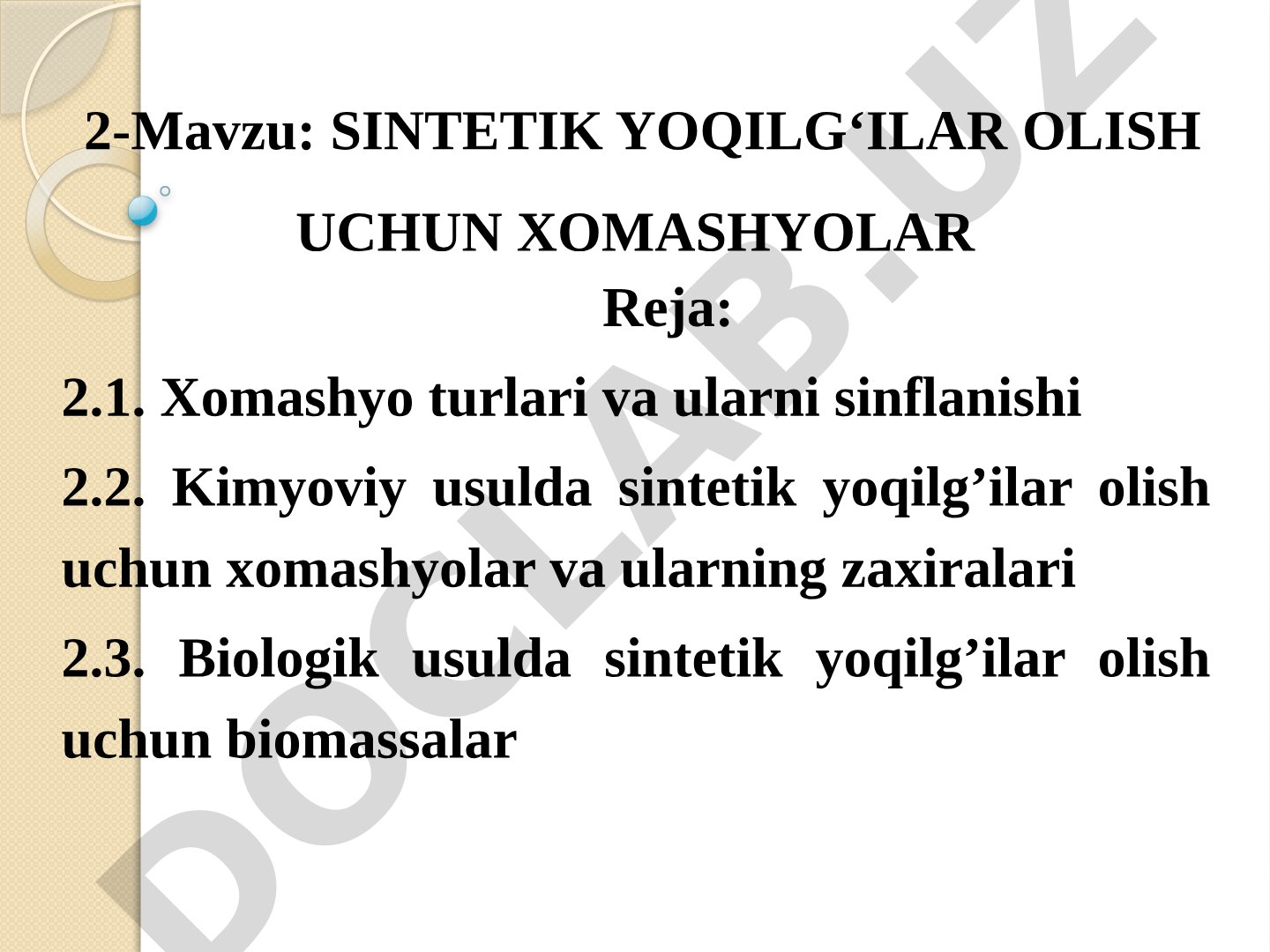 Sintetik yoqilg‘ilar olish uchun xomashyolar