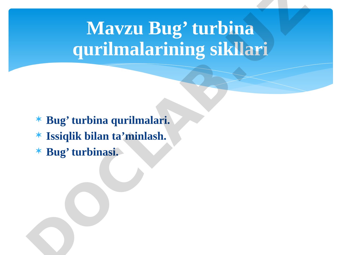 Bug’ turbina qurilmalarining sikllari