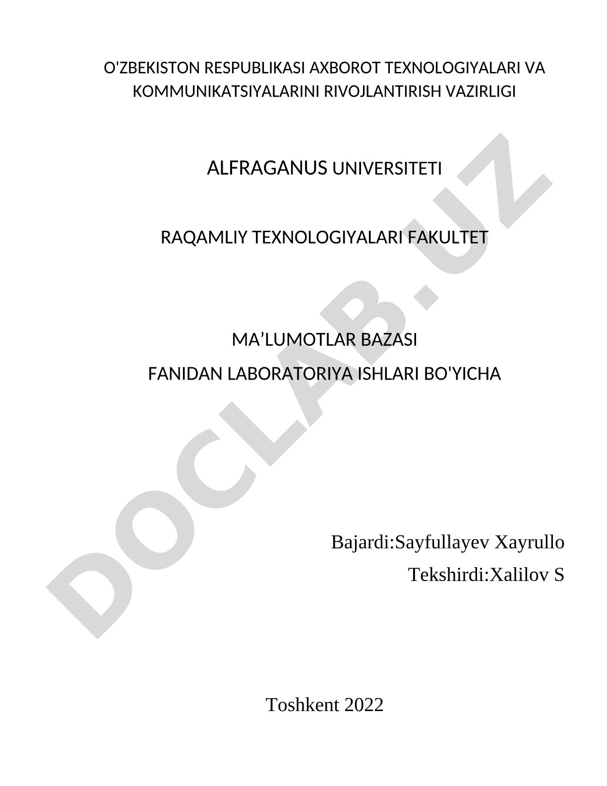 Ma'lumotlar bazasidan laboratoriya ishlari
