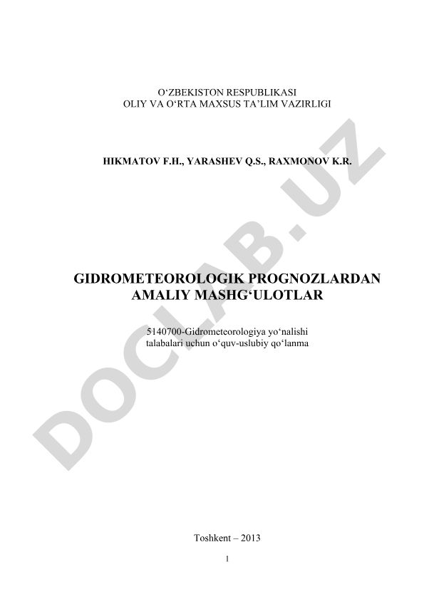Gidrometeorologik prognozlardan amaliy mashg'ulotlar