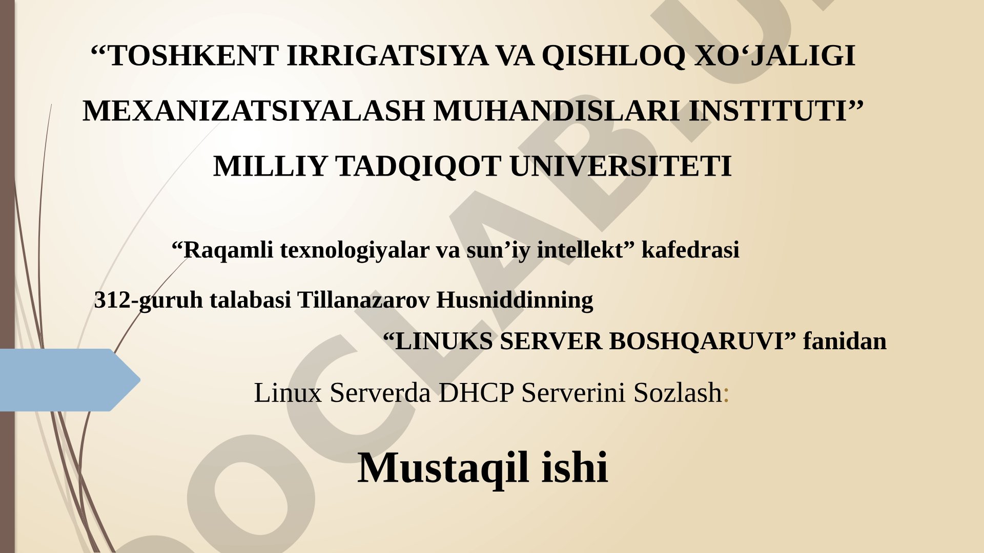 Linux Serverda DHCP Serverini Sozlash