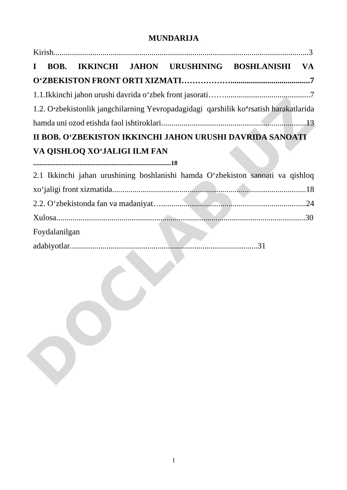 Oʻzbekiston Ikkinchi jahon urushi davrida
