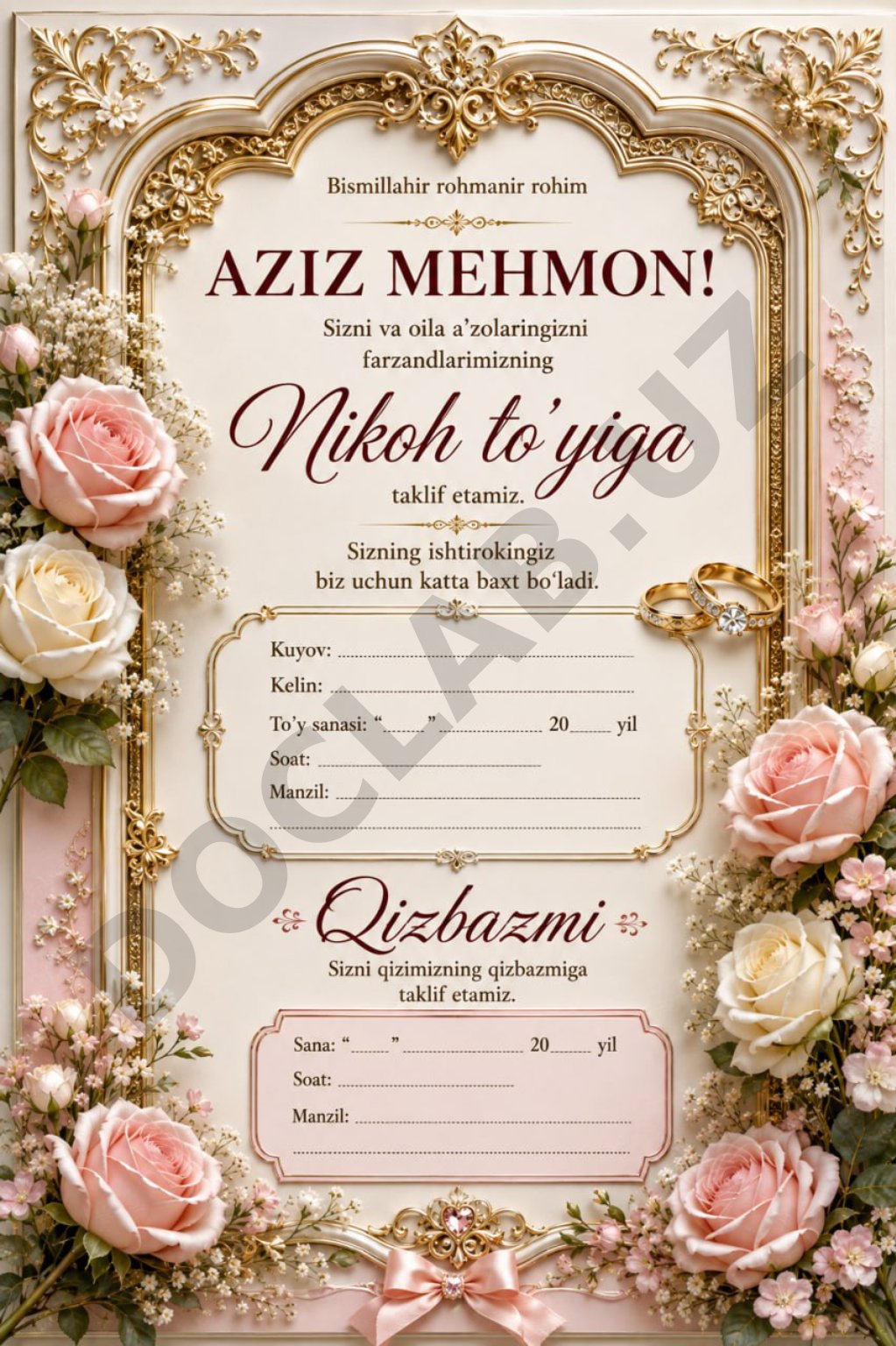 qizbazmiga taklifnoma