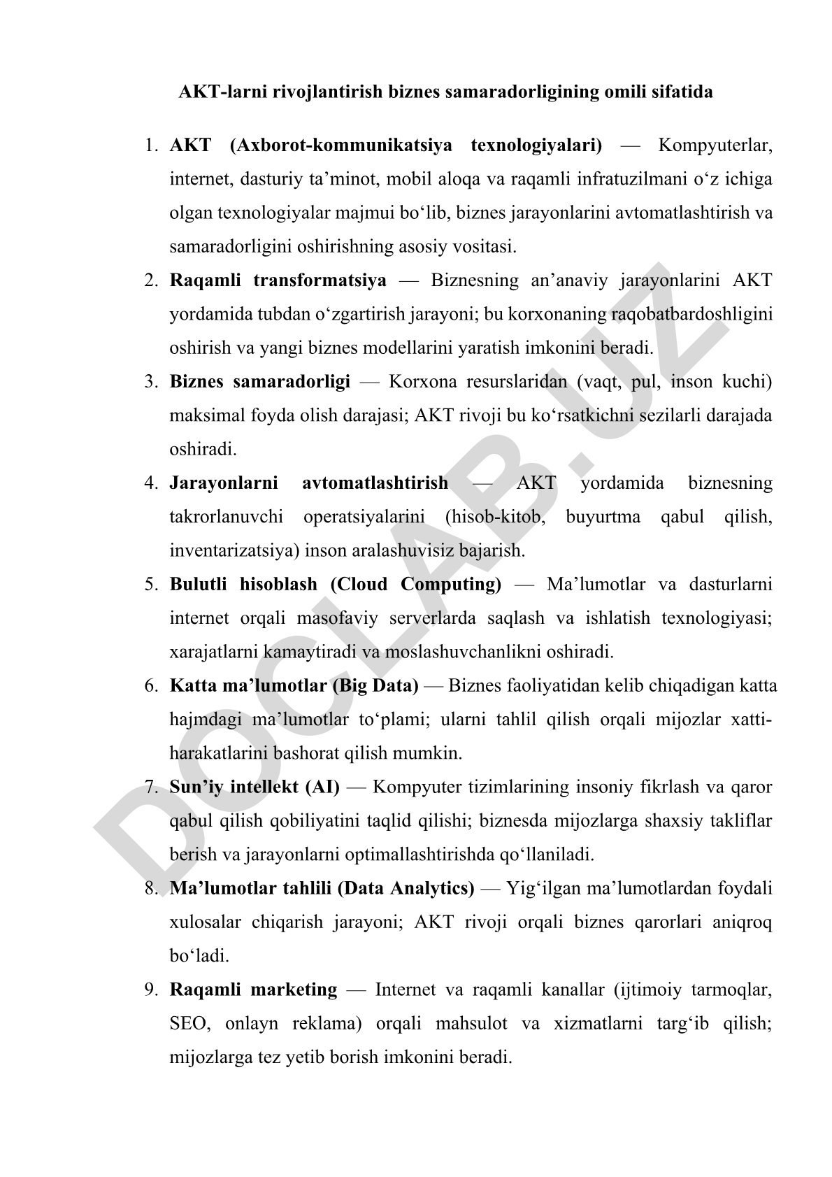 AKT-larni rivojlantirish biznes samaradorligining omili sifatida