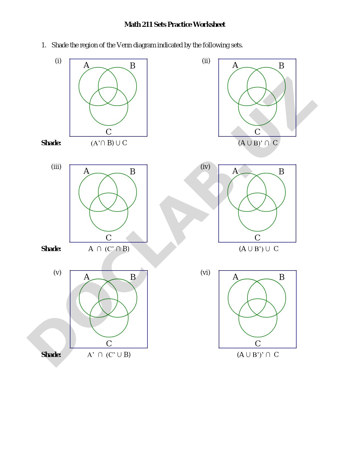 Math 211 Sets Practice Worksheet
