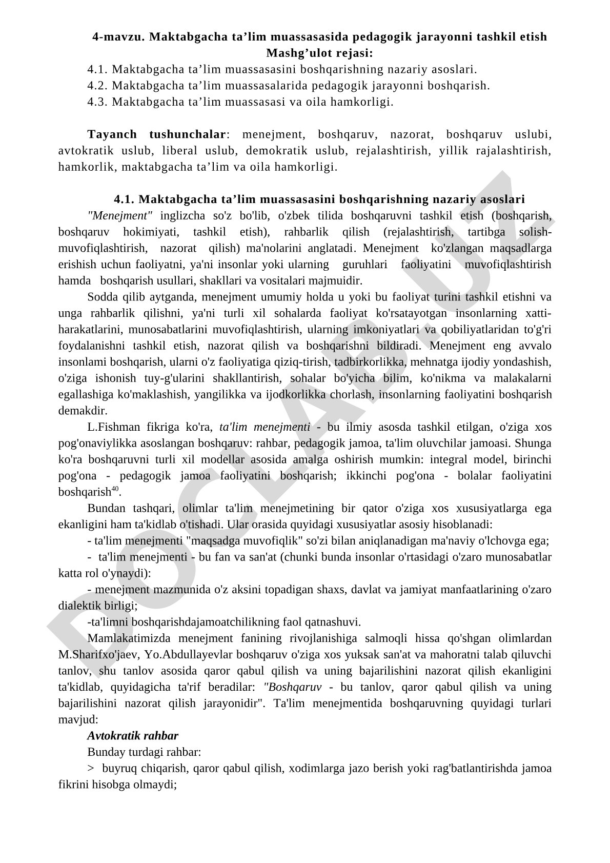 Maktabgacha ta’lim muassasasida pedagogik jarayonni tashkil etish