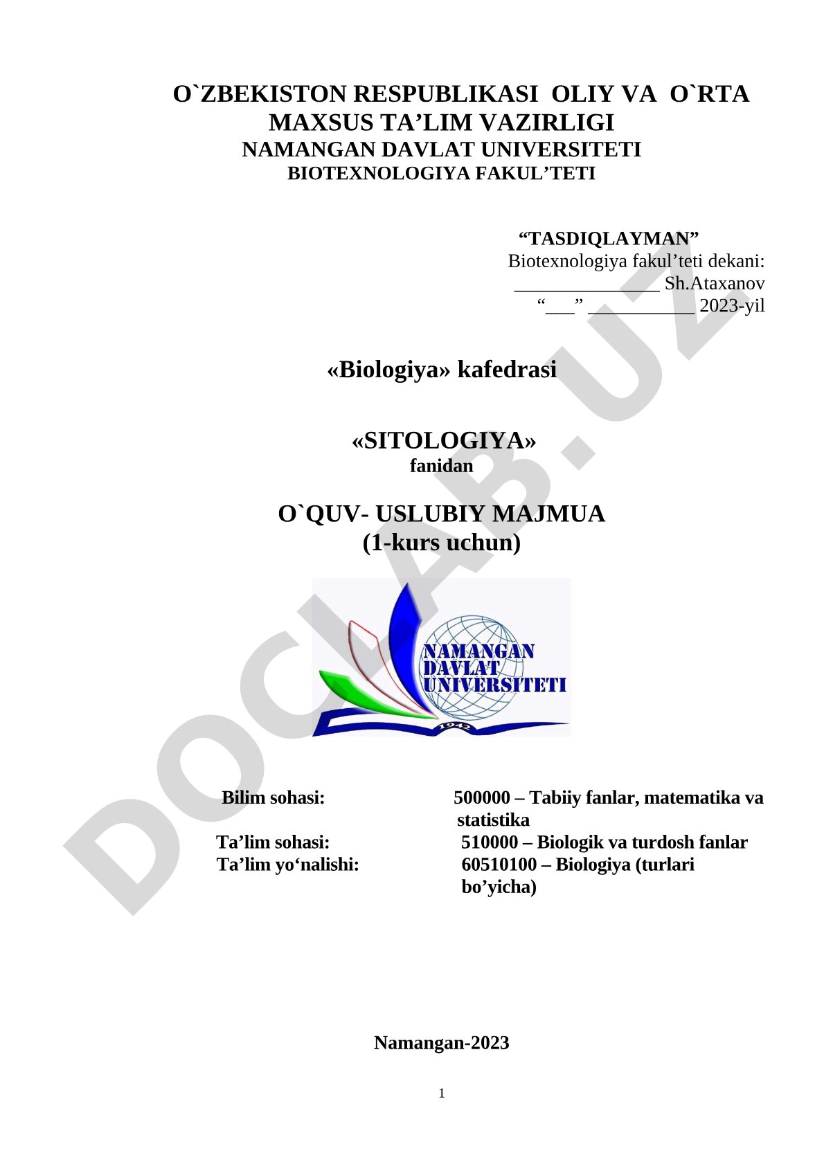 Sitologiya fanidan o'quv-uslubiy majmua