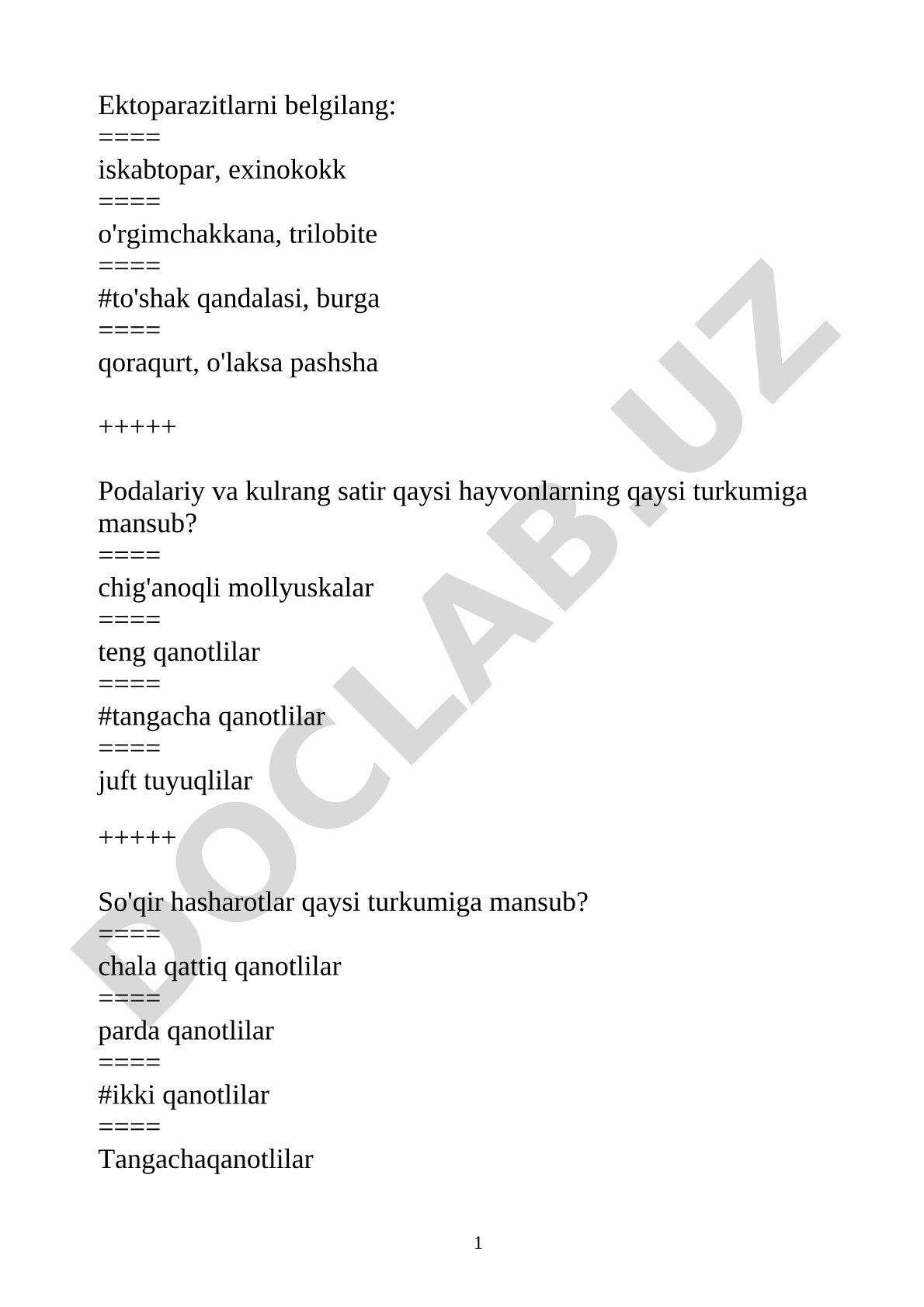 Ektoparazitlar va hasharotlar testi