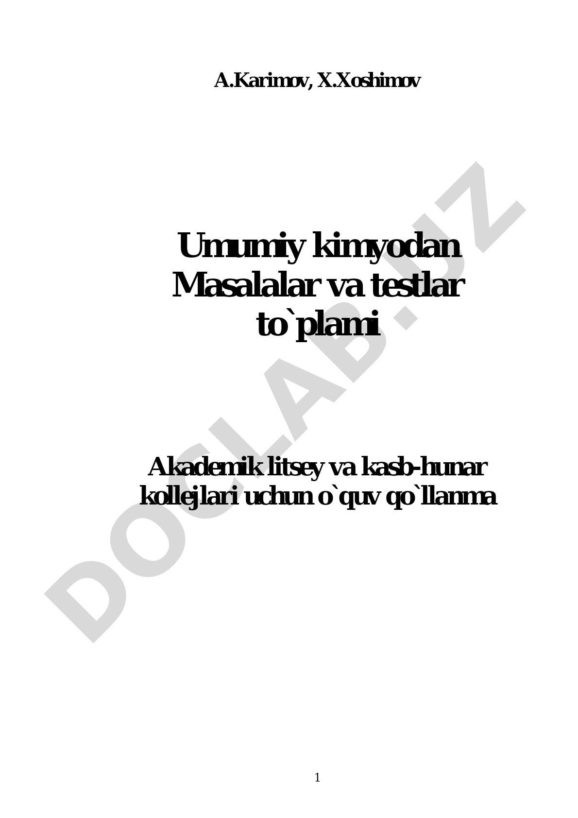 Umumiy kimyodan Masalalar va testlar to'plami