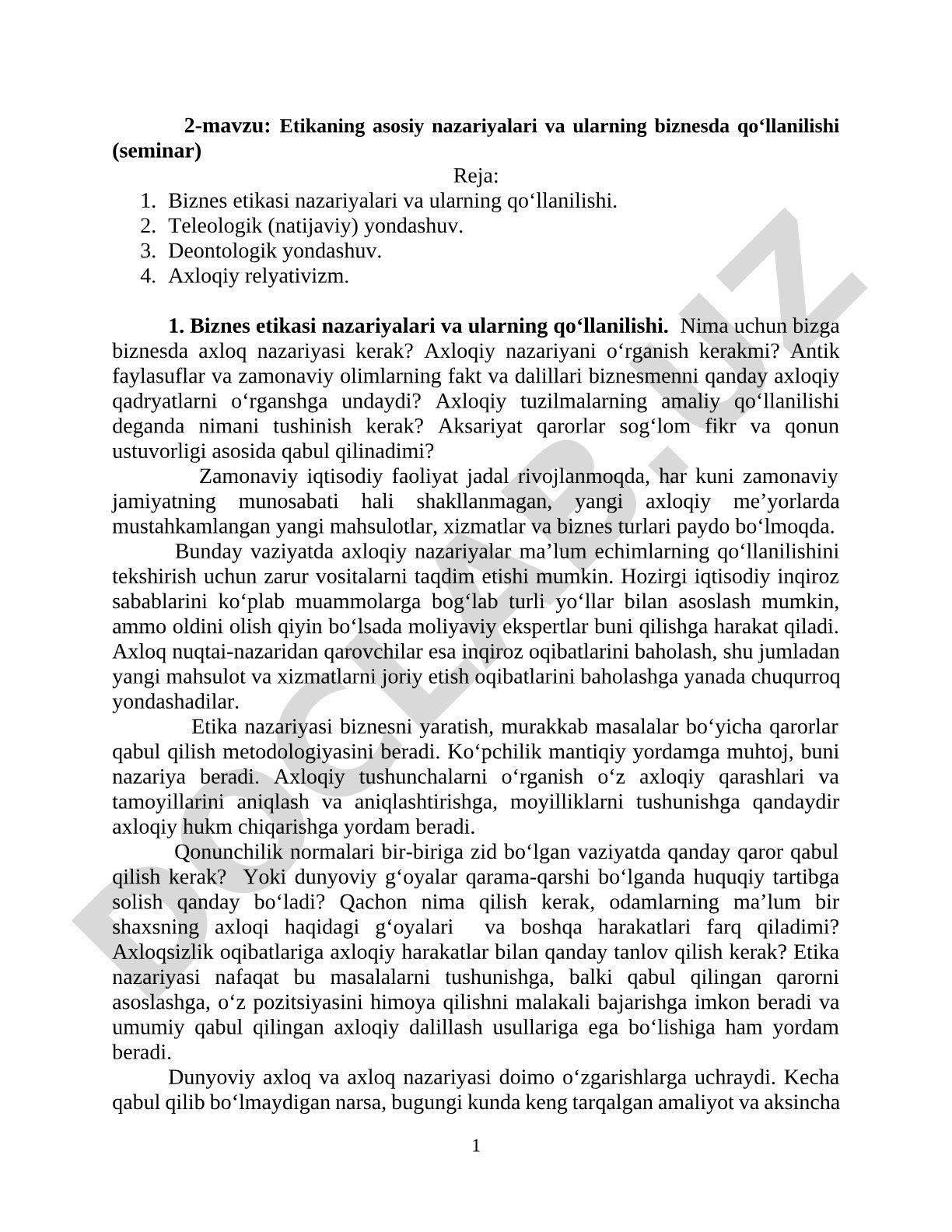 Etikaning asosiy nazariyalari va ularning biznesda qo'llanilishi