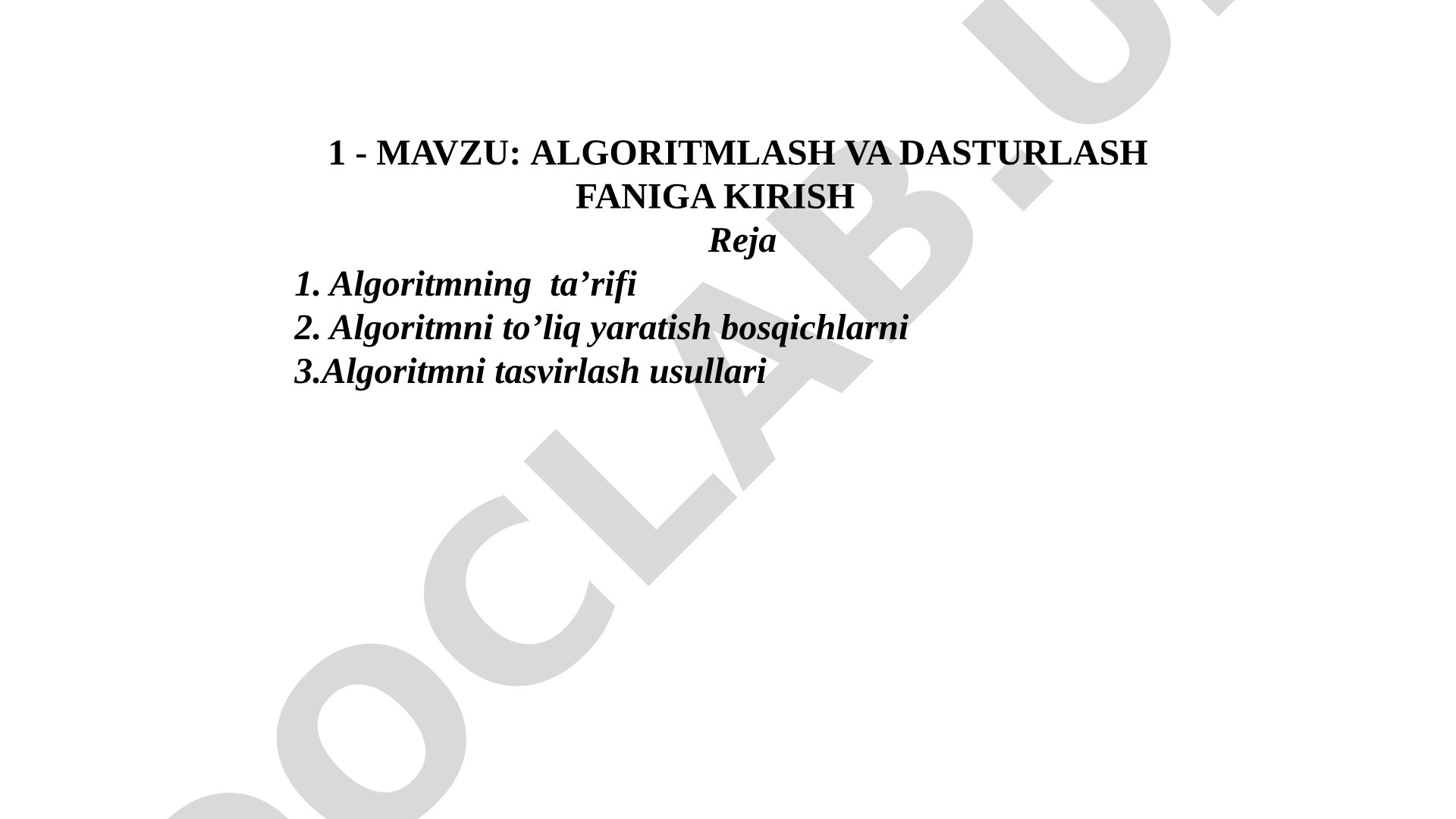 Algoritmlash va dasturlash faniga kirish