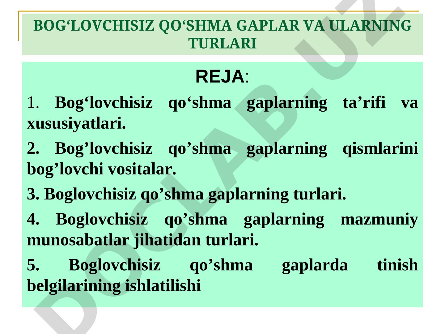 Bog‘lovchisiz qo‘shma gaplar va ularning turlari