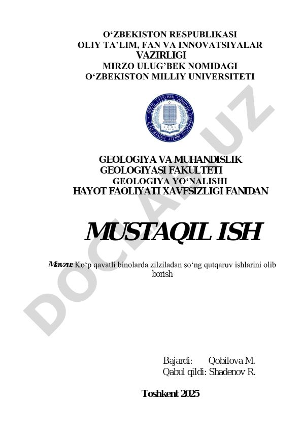 Ko'p qavatli binolarda zilziladan so'ng qutqaruv ishlarini olib borish