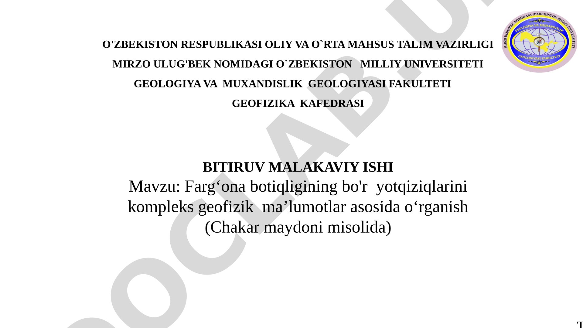 Farg‘ona botiqligining bo'r yotqiziqlarini kompleks geofizik ma’lumotlar asosida o‘rganish (Chakar maydoni misolida)
