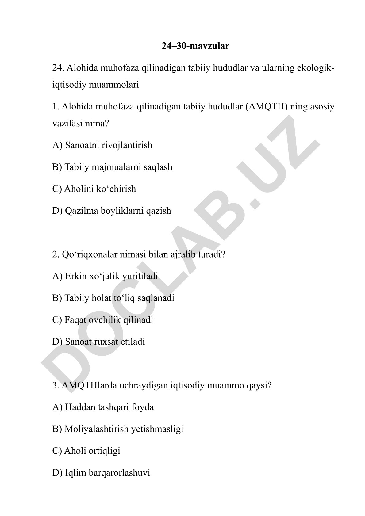 Alohida muhofaza qilinadigan tabiiy hududlar va tabiiy resurs komplekslari